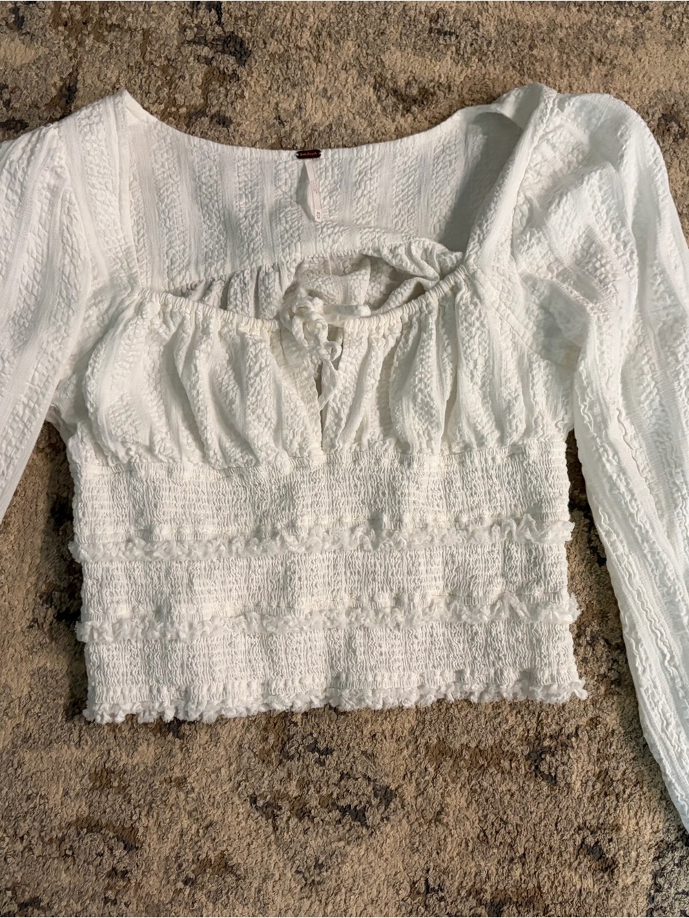 Free People White Smocked Square-Neck Crop Top